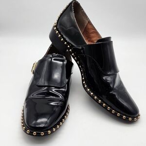 Adrianna Papell "Pierce" Black Patent Leather Studded Slip On Loafers  7.5M